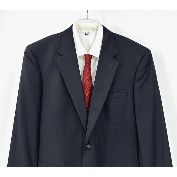 JOS A BANK SIGNATURE COLLECTION 2 piece suit stretch wool pinstripe blue 44R - Picture 2 of 12